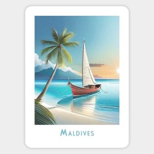 Retro Vintage Travel Serene Maldives Sailing Sticker